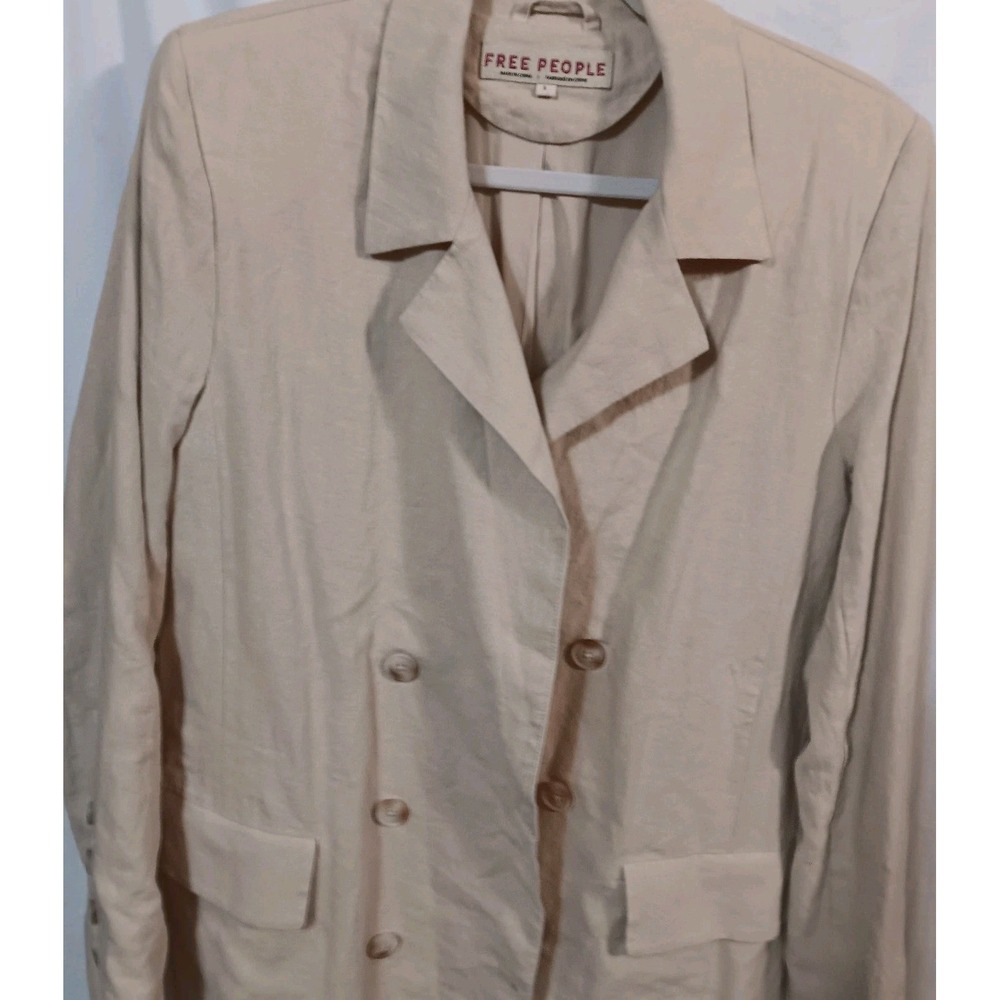 Vtg Free People S Blazer Olivia Oversized Retro Linen Blend Casual Coat READ